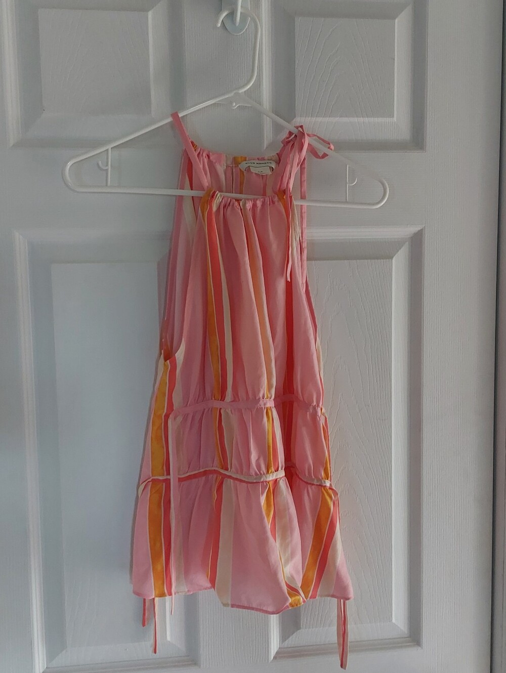 Pretty Little Club Monaco Pink Striped 100% Silk Top with Tie Straps